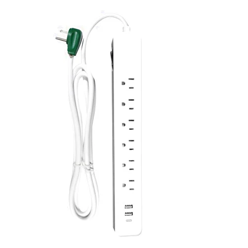Go Green Power Inc. 6-ft Cord Surge Protector with 6 Outlets, USB-A and USB-C, 450 Joules - Compact, Heavy Duty, Circuit Breaker - Ideal for Home & Office - GG-1662USBC