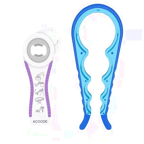 ACOODE Jar Opener, 5 in 1 Multi Function Can Opener Bottle Opener Kit with Silicone Handle Easy to Use for Children, Elderly and Arthritis Sufferers Set of 2 (Blue)