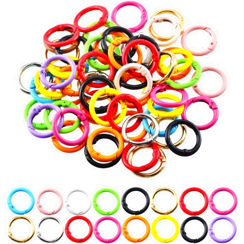 KJML DIY Carabiner Clip 48Pcs Metal Key Ring Clip Circle Keychain Rings Bulk Spring O Ring Round Cute Carabiner Spring Snap Hook Key Chain Clips for DIY Keychain Bag Charm Handbag Purse Dog