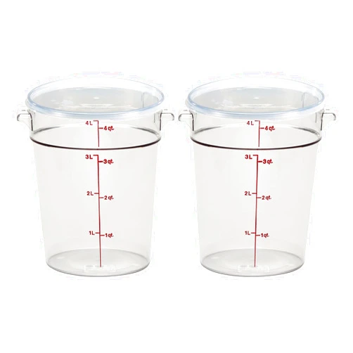 Cambro Food Storage Container with Lid (2 Pack) - Round Series - 4 QT (Quart) - Commercial Grade for Food Prep (Clear)
