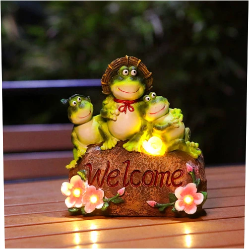 FLOWER EYE Solar Garden Statues, Polyresin Figurine Frog Statue - 6.8'',Waterproof LED Mother&Sons Sculpture for Outside Yard Pathway Patio,Thankgiving Day Christmas Birthday frogs gifts for Women Mom grandma
