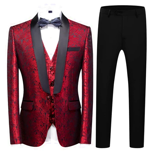 KUDORO Mens Tuxedo Suits Slim Fit 3 Piece Formal Skinny Tuxedo Suit Set Shawl Lapel Paisley Suits Men for Wedding Prom