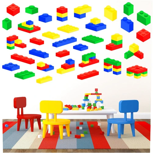Zonon Builders Blocks Wall Sticker Bricks Wall Decal Peel and Stick Building Blocks Wall Decals 4 Colors Bricks Decals for Kids Baby Living Room Nursery Bedroom Classroom Decorations, 3 Sheets