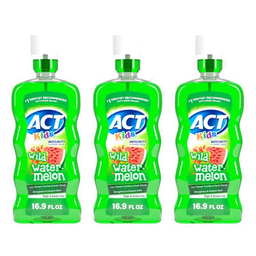 ACT Kids Anticavity Fluoride Mouthwash, Sugar & Alcohol Free Mouth Rinse Strengthens Teeth, Wild Watermelon, 16.9 fl. oz., 3 Pack