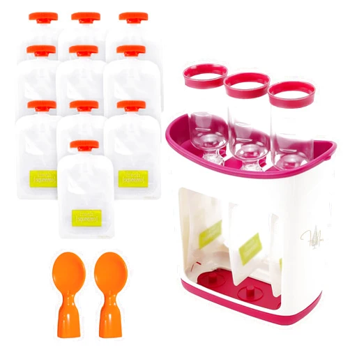 Fir Noir Squeeze Station - Baby Food Maker for Children with 10 Fresh Squeezed Pouches- Baby Pouch Maker for Semi-Solid Fresh Juice Portable - Easy to Clean-Dishwasher Safe for Homemade Baby Food by Fir Noir