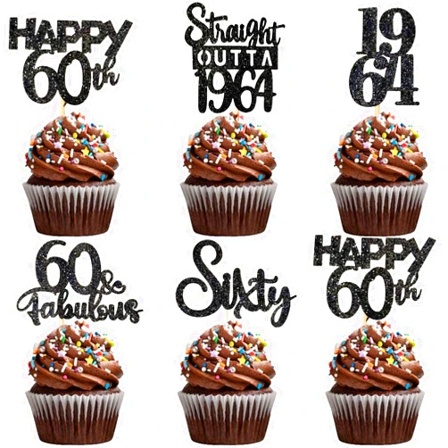 VCGUDOE 30PCS 60th Birthday Cupcake Toppers 60th Birthday Decorations for Men 60th Birthday Decorations for Women 1964 60th Birthday Decorations Cheers to 60th Birthday Party Decorations