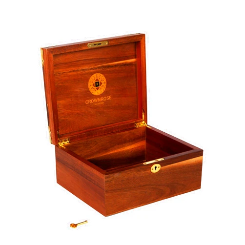 Crownrose Treasures Acacia Wooden Storage Box – Handcrafted Wooden Box with Hinged Lid, Functional Brass Lock, Key & Corners – Durable Wood Box with Lid – Wooden Keepsake Box – Wooden Boxes