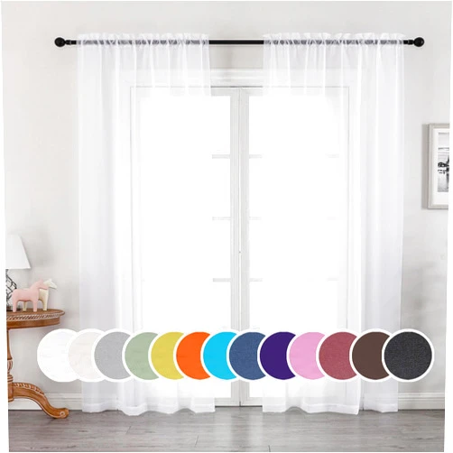 OWENIE Sheer White Curtains, Sheer Curtains 84 inches Long 2 Panels Set, Rod Pocket Voile Sheer Curtain Drapes for Living Room/Bedroom, 2pcs, Each 42
