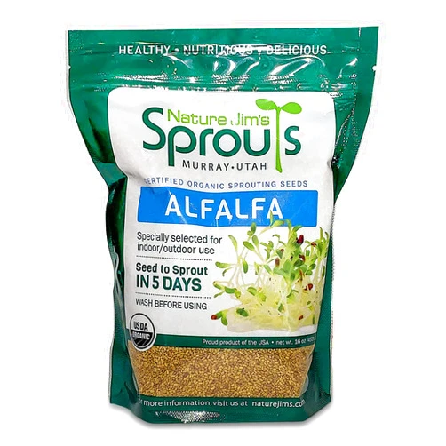 Nature Jims Sprouts alfalfa Seeds – 16 Oz Organic Sprouting Seeds – Non-GMO Premium Alfalfa Seeds – Resealable Bag for Longer Freshness – Rich in Vitamins, Minerals, Fiber