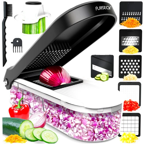 Fullstar Vegetable Chopper, Cheese Slicer, Food Chopper, Veggie Chopper, Onion Chopper, Vegetable Chopper with Container, Mandoline Slicer & Cheese Grater (6 in 1 - White)
