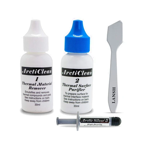 LANSH ArctiClean Kit 1 & 2 Thermal Paste Compound Remover + Arctic Silver 5 Thermal Compound Paste 3.5g + Lansh Tool