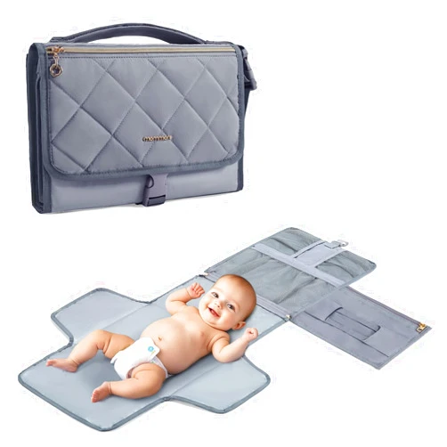 mommore Portable Changing Pad for Baby Newborn Water Resistance Detachable Travel Diaper Changing Mat with Wipes Pockets Padded Pillow Baby Essentials Gifts (Grey)