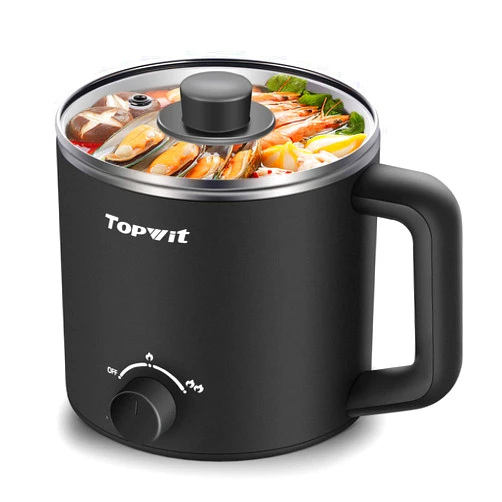 Topwit Hot Pot Electric, Electric Pot, 1.6L Ramen Cooker, Multifunctional Electric Cooker for Pasta, Shabu-Shabu, Oatmeal, Soup and Egg with Over-Heating Protection, Boil Dry Protection, Black