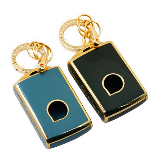 CHQLPBF 2 Pcs for Volvo Key Fob Cover XC90 XC60 S60 XC40 Keyless Full Covered Key Protector Shell TPU Fashion Golden Edge Key Case (V-(Black grey)-B)