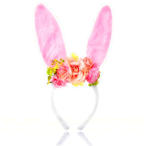 QDTK Easter Bunny Ears Headband Cute Spring Flower Crown Head Band Floral Rabbit Fairy Headpiece for Easter Birthday Party for Women and Girls