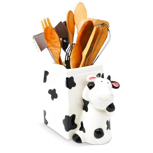 Sixdrop Cow Utensil Holder | Kitchen Crock Storage | Cow Print Stuff Accessories Decoration | Cute Cow Gifts For Women | La Vaca Animal Cow Decor | Countertop Cow Stuff Vase