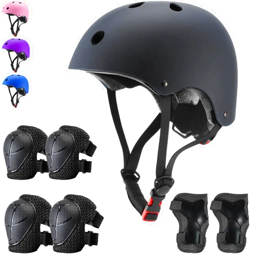 FOOKCIAN Kids Helmet Set Adjustable Helmet for Children, Boys, Girls and Teenagers Aged 3-8 Years with Elbow Pads Knee Pads Wrist Pads Children's Helmet Protection Set for SkateboardsRollerskates