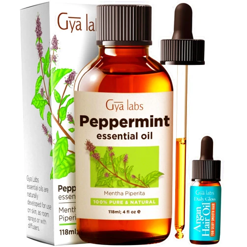 Gya Labs Peppermint Essential Oil Set for Diffuser & Hair - Huge 4 Fl Oz - 100% Pure Natural Peppermint Oil for Skin, Body, Aromatherapy Stone