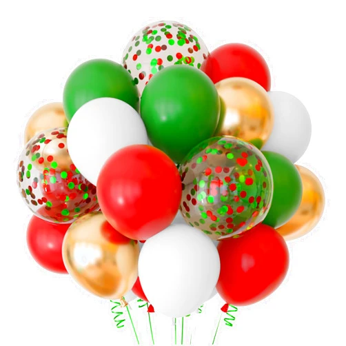 NEBURORA 60pcs Christmas Party Balloon Arch Kit 12inch Xmas Red Green White and Gold Confetti Balloons with Ribbons for Merry Christmas Theme Party Background Classroom Indoor and Outdoor Decorations