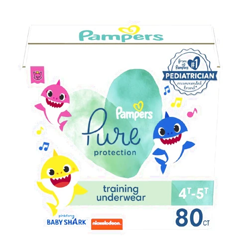 Pampers Training Pants - Pure Protection - Size 4T-5T, 80 Count, Baby Shark Premium Hypoallergenic Potty Underwear