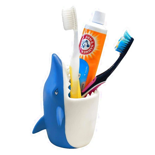 Lily's Home Kids Toothbrush Holder Toothbrush Organizer – Durable Silicone Animal Tooth Brush Holder – Easy to Clean Toothbrush and Toothpaste Holder – Toothbrush Holders for Bathrooms by Lily’s Home - Shark