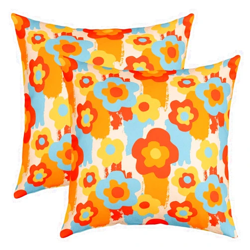 Erosebridal Hippie Flower Pillow Covers 18x18 inch Set of 2, Bohemian Floral Throw Pillow Covers, 80S 90S Vintage Flowers Cushion Covers for Sofa Bed, Retro Oil Painting Grunge Decorative Square Pillow Cases