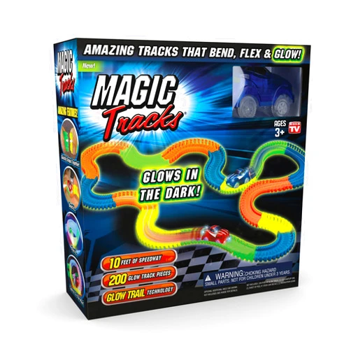 Ontel Magic Tracks 10 Foot Glow In The Dark Bendable Flexible Racetrack with LED Light-Up Race Car, Educational Playset Birthday Gift for Ages 3+