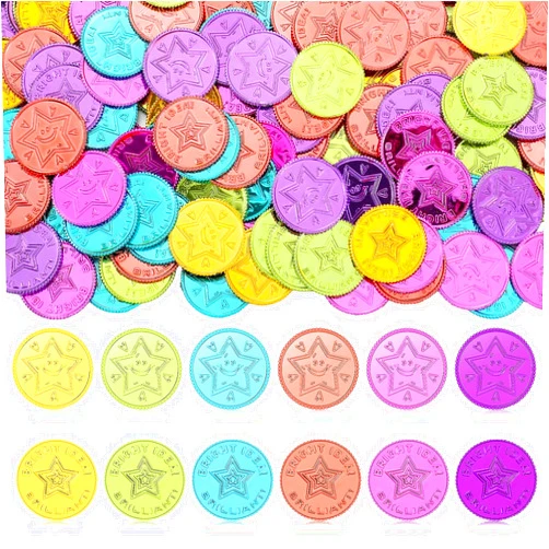 Tondiamo 240 Pcs Colorful Star Coins Bulk Bright Idea! Coins Plastic Coins Reward Tokens Double Sided Coins Incentive Behavior Encouragement Coins for Teacher School Classroom Family