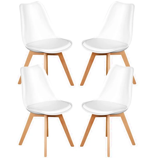 Sweetcrispy Dining Chairs Set of 4, Kitchen Room PU Leather Mid Century Modern Chairs, Upholstered Dining Desk Chairs with Wood Legs for Home Office, White