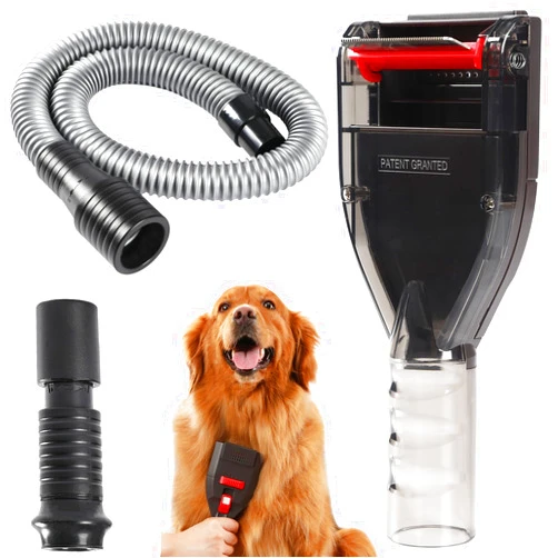 Portek Dog Hair Vacuum Attachment for Most Vacuums, Pet Shedding Brush Grooming Tool Kit, Dogs Cats Undercoat Deshedding Tool with Long Extension Hose and Adapter (Universal Style)