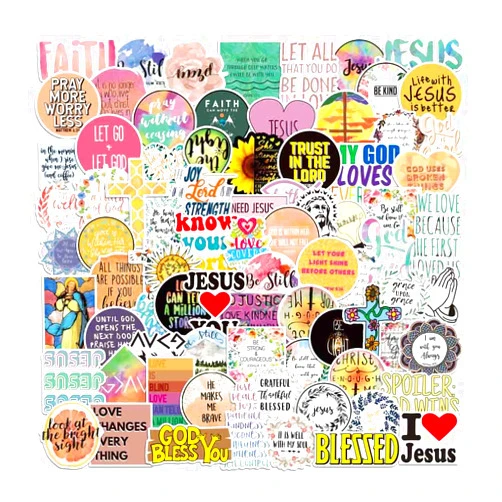 QIYUYA 100pcs Jesus Christian Stickers, Bible Verse Faith Stickers, Cross Wisdom Words Decals Stickers for Water Bottles, Religious Christian Easter Gifts Stuff Merchandise for Kids Boys Girls