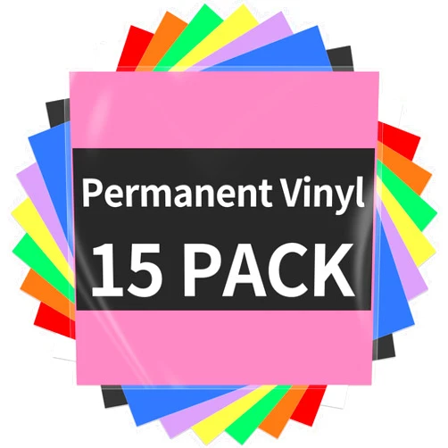 Sooez Permanent Vinyl - 15Pack Adhesive Vinyl Assorted Colors, Permanent Vinyl Bundle with PET Backing Never Residue, 12