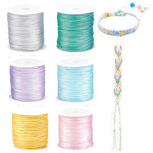 PH PandaHall 300 Yards 0.8mm Nylon String for Bracelets, 6 Colors Braided Thread Chinese Knotting Cords Bracelet String Thread Wind Chime Blinds String for Jewelry Making Kumihimo Wrapping Supplies