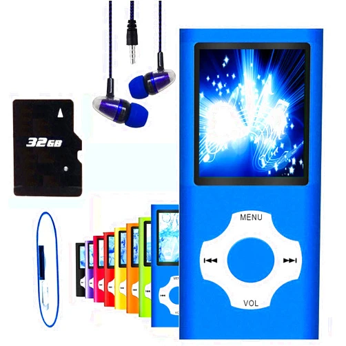 Hotechs. MP3 Player, Hotechs MP3 Music Player with 32GB Memory SD Card Slim Classic Digital LCD 1.82'' Screen Mini USB Port with FM Radio, Voice Record (Blue)