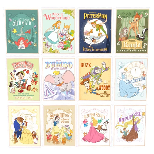 BigWig Prints Disney Wall Art - Disney Posters, Princess Wall Art, Nursery Decor, Disneyland Poster, Princess Room Decor Nursery Artwork, Vintage Gifts Bambi Cinderella - Unframed Set Of 12 (8x10)