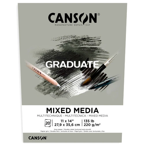 Canson Graduate Grey Toned Mixed Media Pad, Foldover, 11x14 inch, 20 Sheets | Artist Paper for Adults and Students - Watercolors, Mixed Media, Markers and Art Journaling