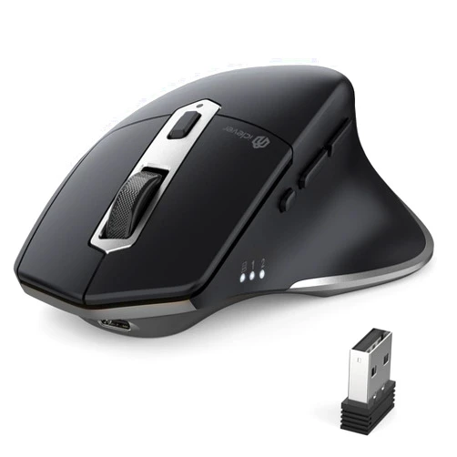 iClever Bluetooth Mouse, Wireless Large Mouse, Multi-Devices Dual Mode, Ergonomic Mouse with 5 Adjustable DPI and 7 Buttons, Rechargeable Silent Mice for Laptop, iPad, MacBook, Tablet, PC, Black Grey