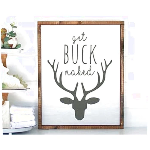 Fprqlyze by Unbranded Get Buck Naked, Funny Bathroom Decor, Framed Canvas Wall Humor, Background Color & Stain Options, Best Gift,Home Decoration, Funny, Christian, Wedding Saying, Multicolor, Multi-Size