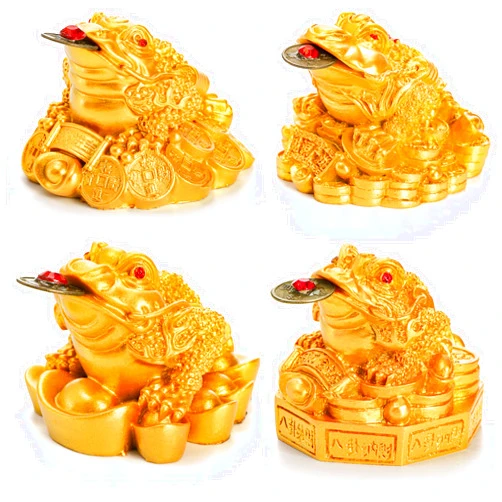 ZENFUN 4 Pack Money Frog & Lucky Coin, Fortune Toad Statue Lucky Charm Wealth Frog for Home Office Decoration Good Lucky Gifts, Gold