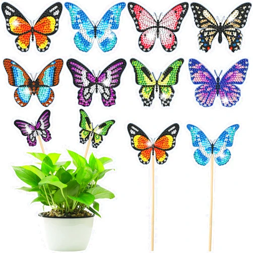 Vcekract 8 Pcs Butterfly Diamond Painting Kits, Diamond Art Kits for Garden Decor, Butterfly Stakes Diamond Art Kits for Adults, Crafts for Adults