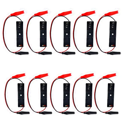 WMYCONGCONG 10 PCS 1x 1.5V Battery Holder with Alligator Clips Leads Wire Battery Holder case with Leads Plastic Battery Storage Case Box (10 PCS)