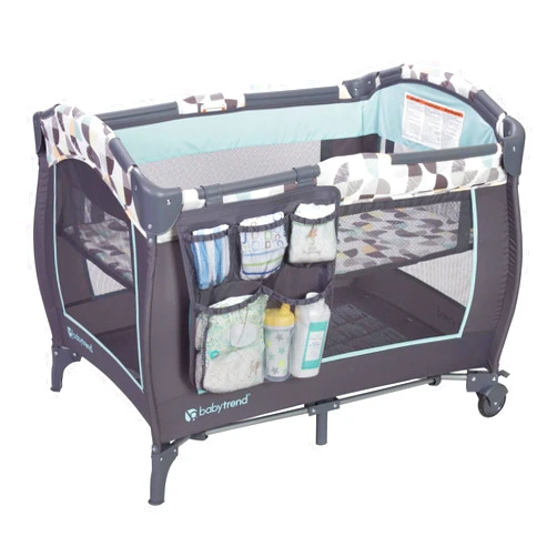 Baby Trend Nursery Center, Portable Playard with Bassinet, Changing Table and Storage Organizer, Trend-E - Foldable and Convertible Travel Play Crib for Babies and Toddlers, Doodle Dots