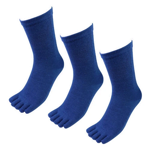 FUJITE Unisex COOLMAX Cool & Dry Toe Five Finger Crew Socks 3 Pairs, Indigo Blue