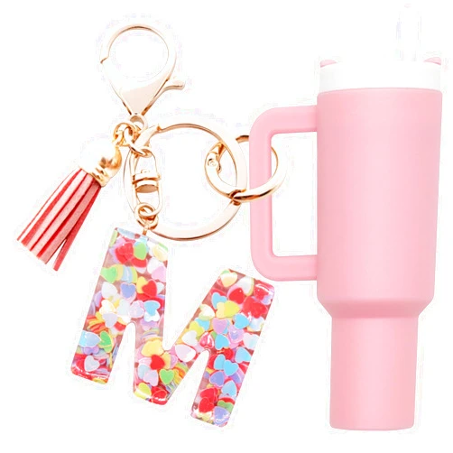 Altally Mini Tumbler Keychain Chapstick Holder,Cute Stanley Cup Charms For Backpack Initial Letter Keychains For Women Girls