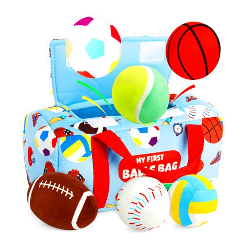 Vanmor Sensory Sports Balls for Babies 6-12M+, 6 Pack Machine Washable Plush Ball Set with Crinkle, Rattles, Squeaky Sounds, Toddler Learning Toys, Portable Travel Bag, for Newborn