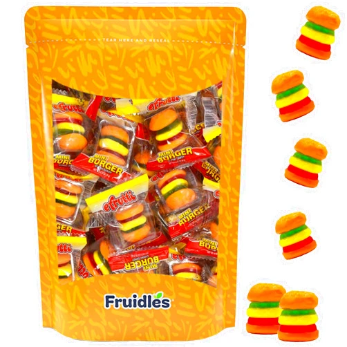 Fruidles Hot Dogs and Burgers Gummies Candy, Soft Chewy Gummy Candy (Burgers, 16-Pack)