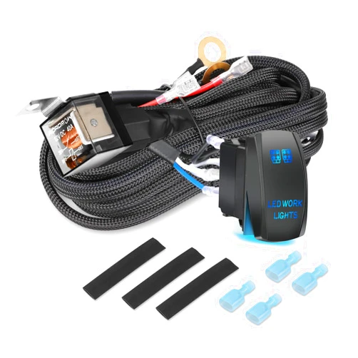 NIWAKER POWERSPORTS Wiring Harness 2 Lead, Niwaker 12V 40A Rock Switch Relay Fuse Nylon Wiring Harness Kit for LED Light Bars LED Pods LED Work Lights Fog Lights for Off Road Truck UTV ATV Boat