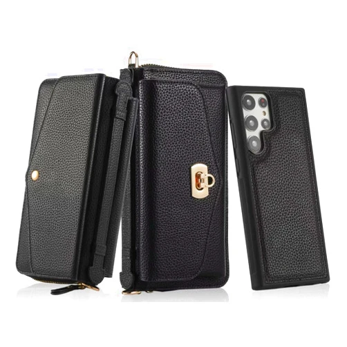 LITOU Compatible for Samsung Galaxy S22 Ultra Phone Case Wallet Women,Detachable Magnetic Case,RFID Blocking Card Holder,Crossbody Strap Wristlet Case for Samsung Galaxy S22 Ultra.BK
