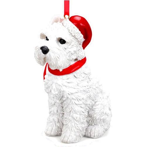 Pop Your Dream White Mini Schnauzer Christmas Dog Ornament Resin Hanging Figurine for Holiday Xmas Decorations Pet Dog Lover Collectible Gifts 3.5 Inch