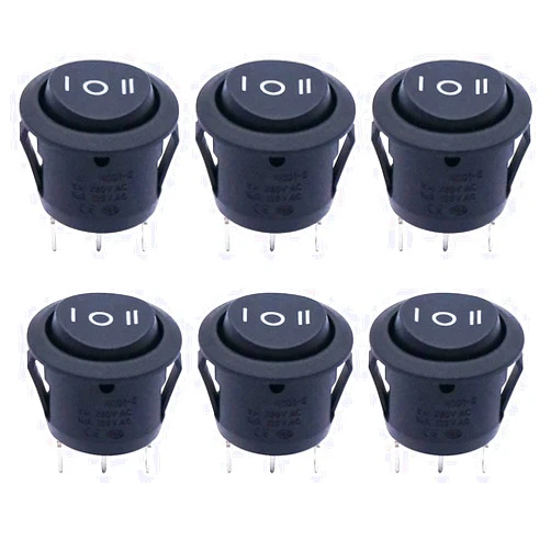 Twidec/6Pcs Rocker Switch 3 Pins 3 Position ON/Off/ON AC 6A/125V 10A/250V SPDT Car Boat Black Rocker Switch Toggle KCD1-5-103